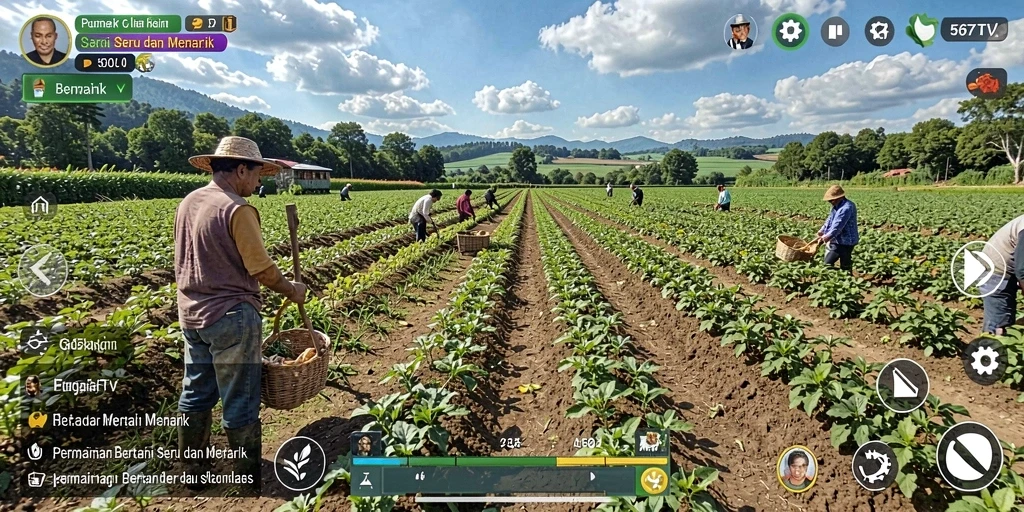 Tangkapan layar gameplay 567TV menunjukkan petani sedang merawat tanaman.