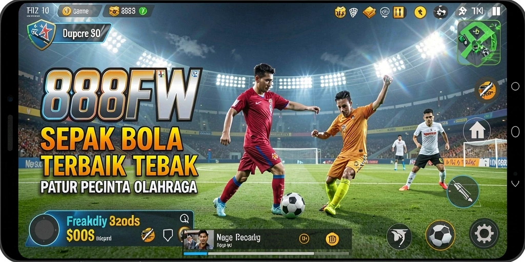 Screenshot gameplay 888FW menampilkan aksi seru di lapangan sepak bola.