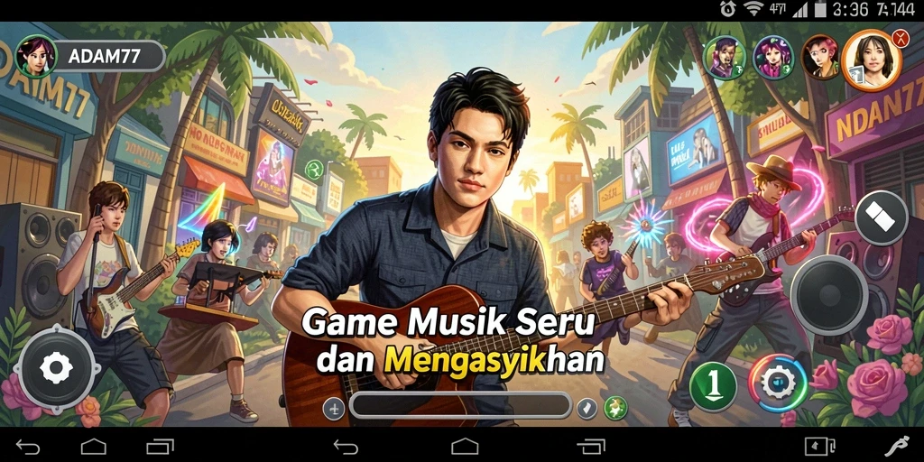 Tampilan game Music ADAM77 yang menarik dan dinamis.
