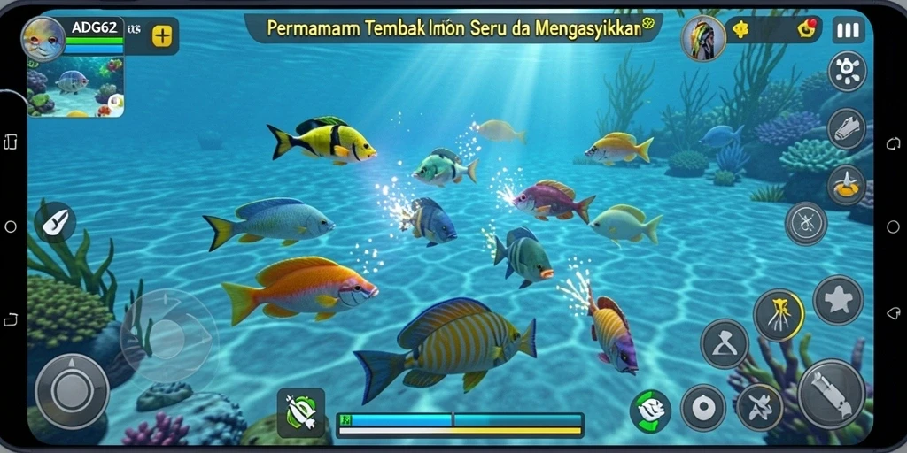 Tampilan gameplay Tembak Ikan yang seru dan penuh warna.