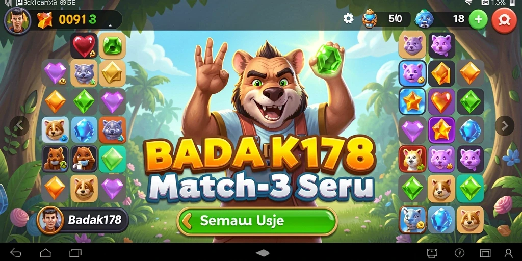 Tampilan seru gameplay BADAK178 dalam menyusun kombinasi match-3.
