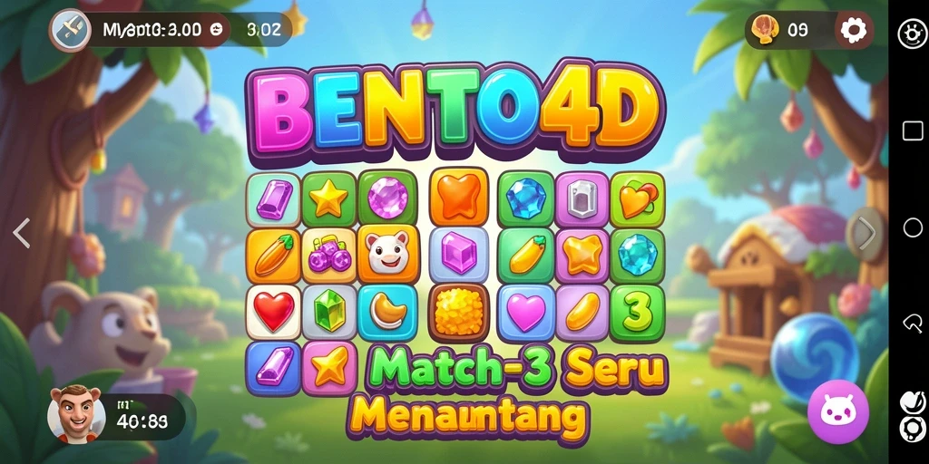 Tampilan gameplay menarik dari BENTO4D dengan elemen match-3 yang seru.