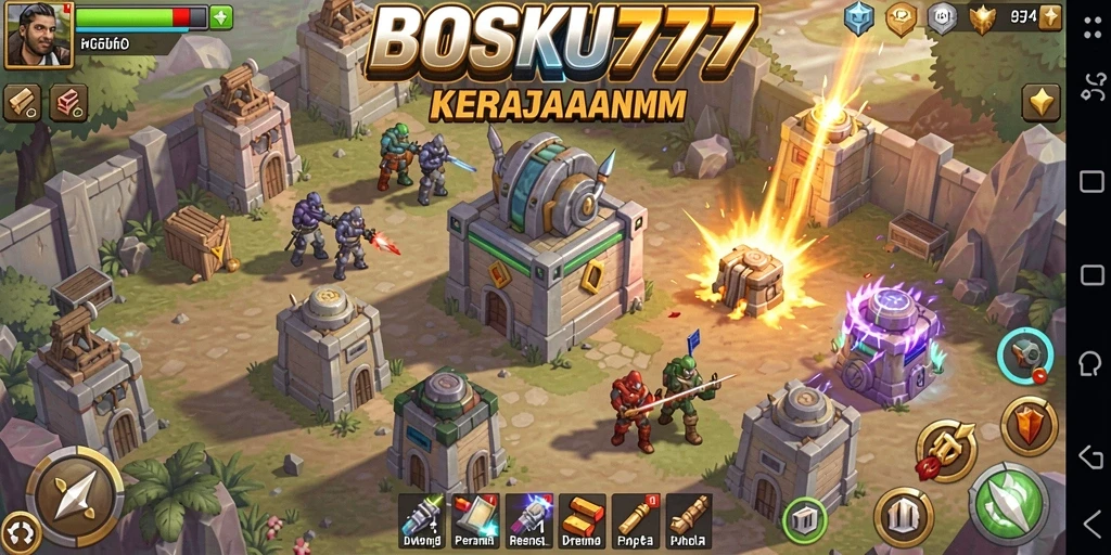 Screenshot gameplay menunjukkan aksi mendebarkan dalam Tower Defense.