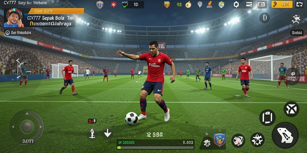 Tampilan gameplay menarik CV777 dengan aksi sepak bola yang seru.