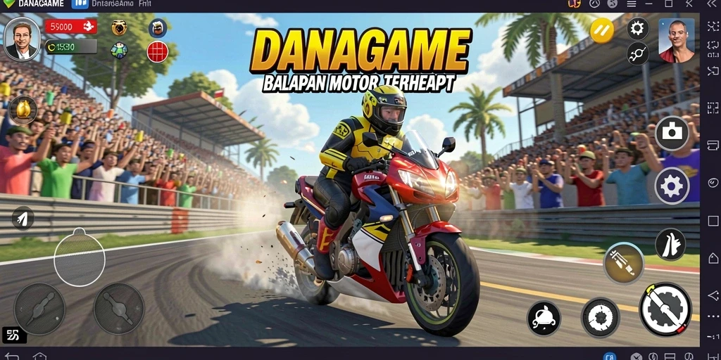 Screenshot gameplay <strong>DANAGAME</strong> yang menunjukkan kecepatan balapan motor.