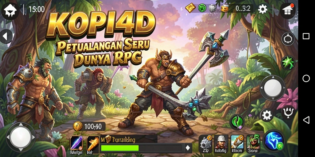 Screenshot gameplay KOPI4D menampilkan pertarungan seru dalam petualangan RPG.
