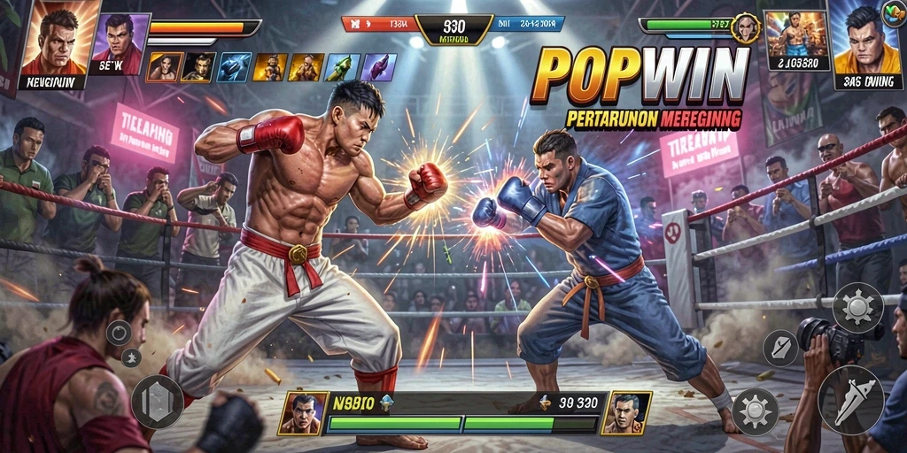 Tampilan gameplay seru dan mendebarkan dalam pertarungan Fighting.