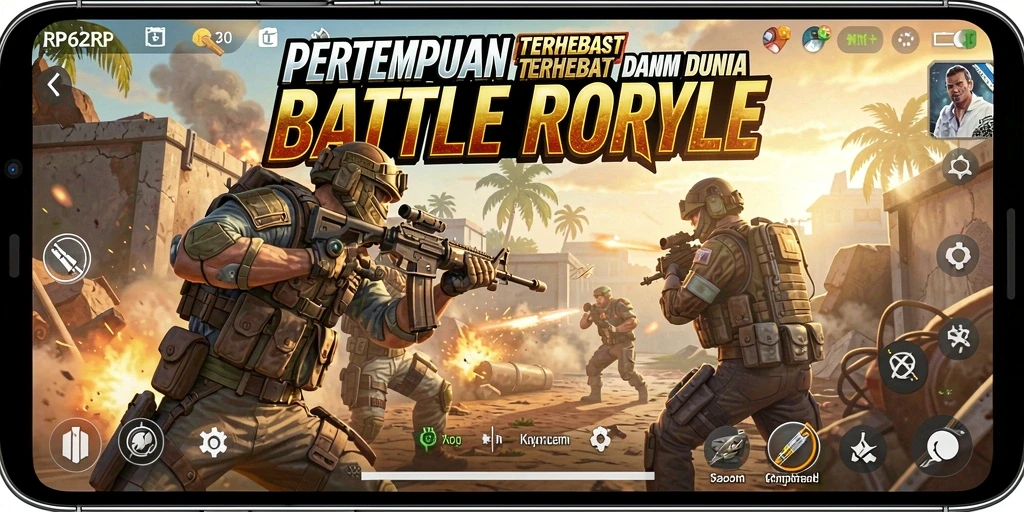 Screenshot gameplay RP62RP menampilkan aksi seru dalam pertarungan Battle Royale.