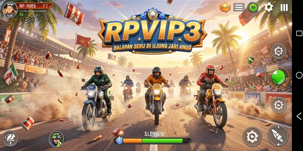 Tampilan gameplay RPVIP3 dengan balapan yang mendebarkan.