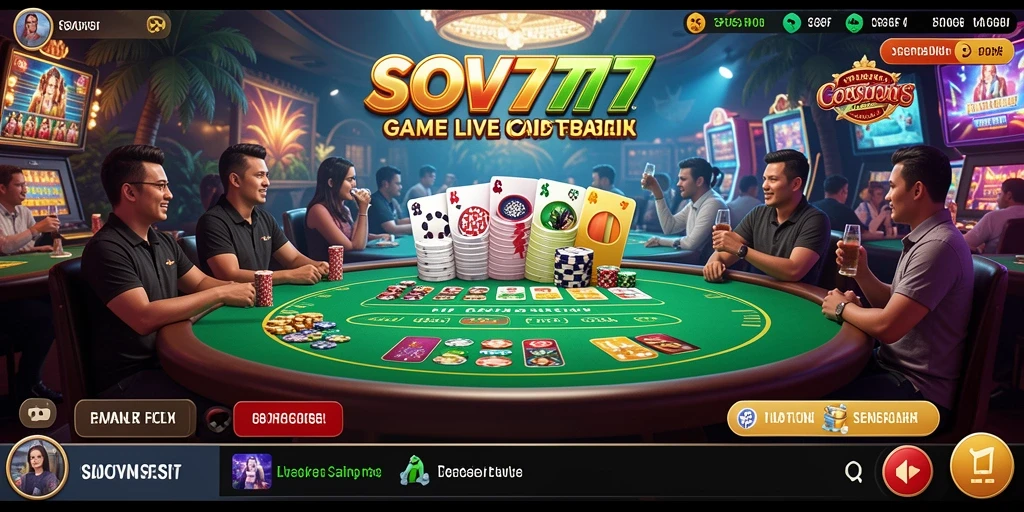 Screenshot SOV777 menampilkan dealer live yang berinteraksi dengan pemain di meja permainan.