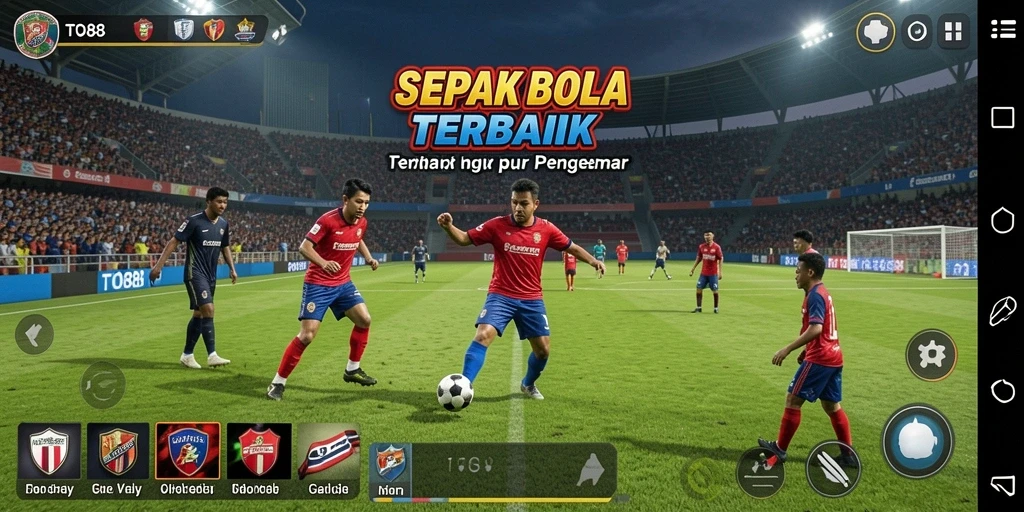 Screenshot gameplay TO88 menampilkan aksi pertandingan sepak bola yang intens.
