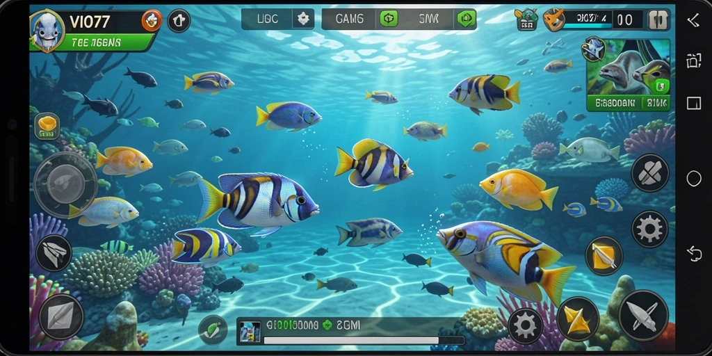 Tampilan gameplay VIO77 yang menarik saat menembak ikan di bawah laut.
